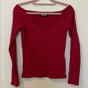 Reformation red classic style long sleeve, exposed shoulders